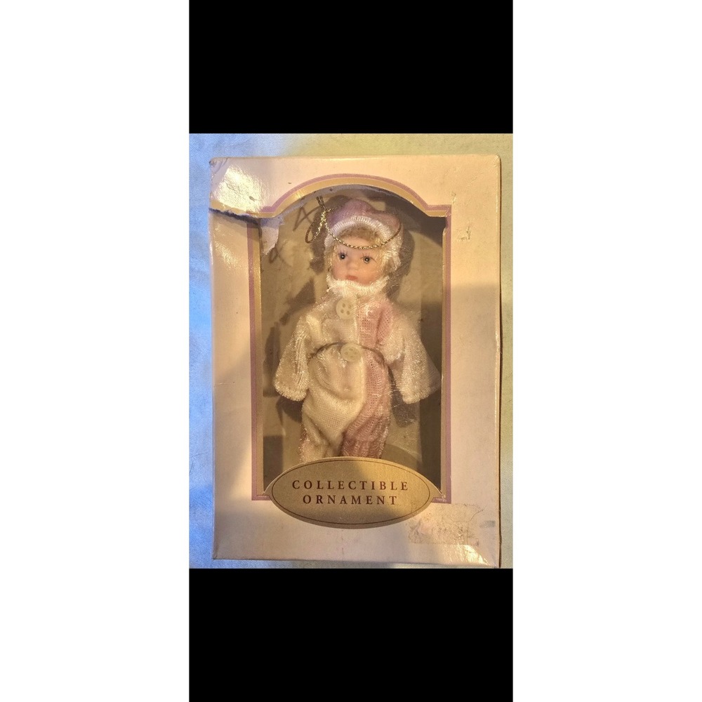 Good Old Values Collectible Christmas Ornament  Blond Doll Pink & Ivory Dress